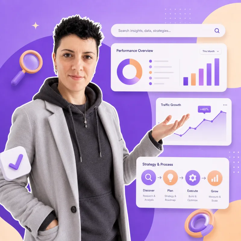Jennifer Larcher, rédactrice web SEO freelance analysant les performances de ses clients